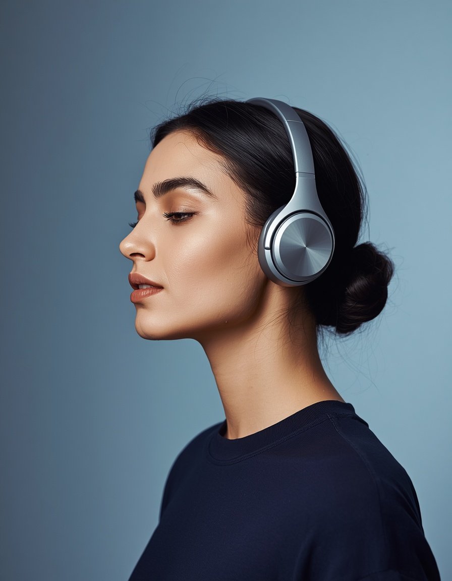 Person with headphones focused on learning